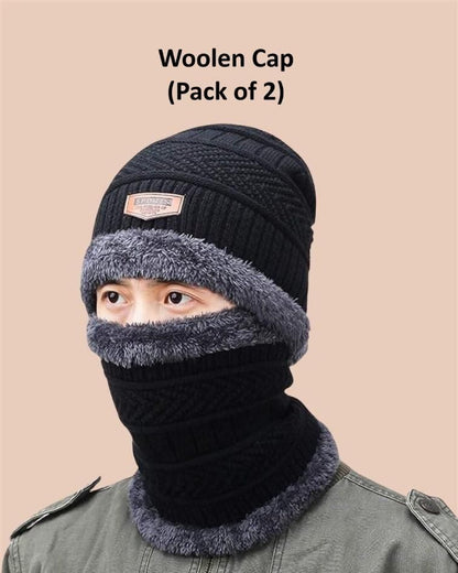 Men Woolen Cap with Face Cover (Pack of 2)