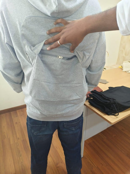 Men's Solid Custom Backpack Zip Up Hoodie